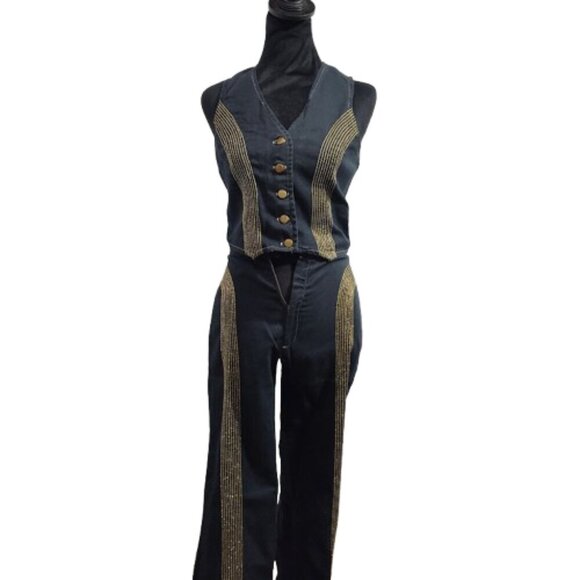 Vintage Outrageous Denim Vest and Pant Suit Women's 7/8 ! Read Description ! - Picture 8 of 13